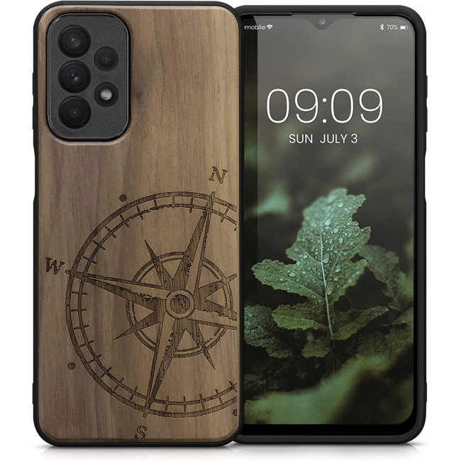 KW Samsung Galaxy A23 5G Θήκη από Φυσικό Ξύλο - Design Compass Vintage - Dark Brown - 58314.02