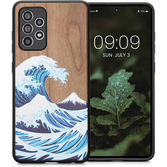 KW Samsung Galaxy A52 / A52 5G / A52s 5G Θήκη από Φυσικό Ξύλο - Design Wood Japanese Wave Blue - White / Brown - 54354.12