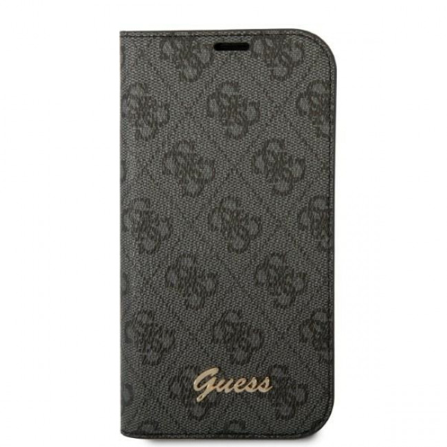 Guess iPhone 14 Pro 4G Vintage Gold Logo Θήκη Βιβλίο από Συνθετικό Δέρμα - Black - GUBKP14LHG4SHK