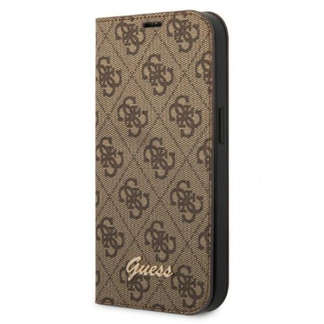 Guess iPhone 14 Plus 4G Vintage Gold Logo Θήκη Βιβλίο από Συνθετικό Δέρμα - Brown - GUBKP14MHG4SHW