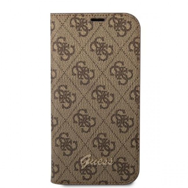 Guess iPhone 14 Plus 4G Vintage Gold Logo Θήκη Βιβλίο από Συνθετικό Δέρμα - Brown - GUBKP14MHG4SHW