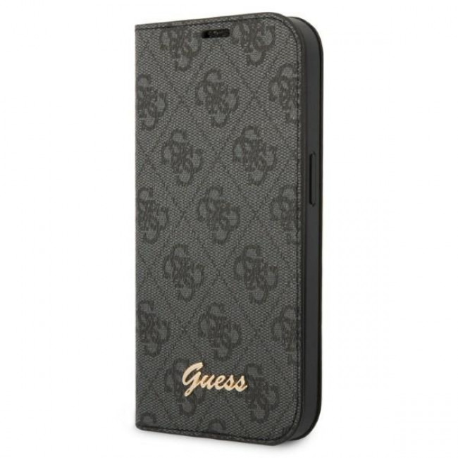 Guess iPhone 14 4G Vintage Gold Logo Θήκη Βιβλίο από Συνθετικό Δέρμα - Black - GUBKP14SHG4SHK