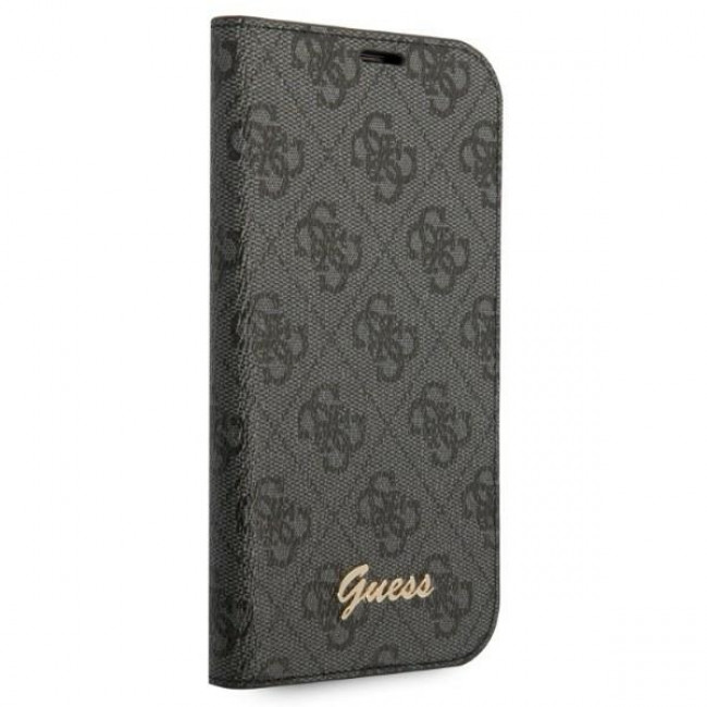 Guess iPhone 14 4G Vintage Gold Logo Θήκη Βιβλίο από Συνθετικό Δέρμα - Black - GUBKP14SHG4SHK