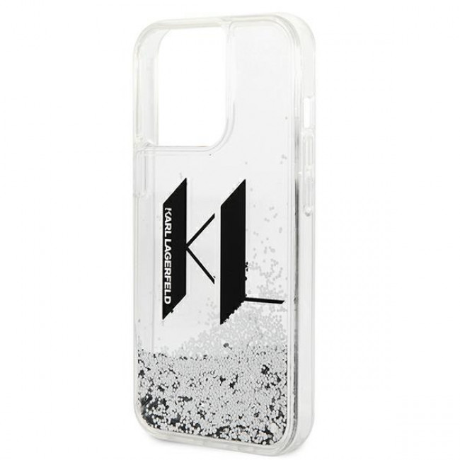 Karl Lagerfeld iPhone 14 Pro - Liquid Glitter Big KL Σκληρή Θήκη με Πλαίσιο Σιλικόνης - Διάφανη / Silver - KLHCP14LLBKLCS