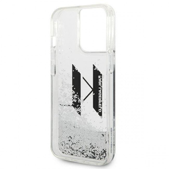 Karl Lagerfeld iPhone 14 Pro - Liquid Glitter Big KL Σκληρή Θήκη με Πλαίσιο Σιλικόνης - Διάφανη / Silver - KLHCP14LLBKLCS