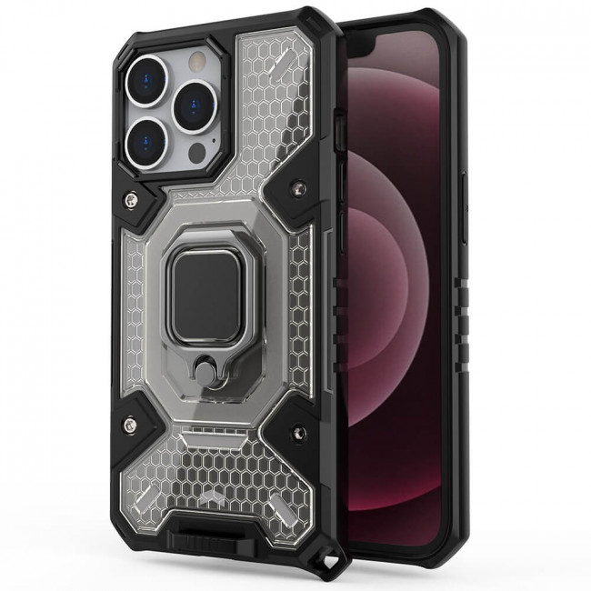 Techsuit iPhone 13 Pro Honeycomb Armor Σκληρή Θήκη με Πλαίσιο Σιλικόνης και Δαχτυλίδι Συγκράτησης - Black