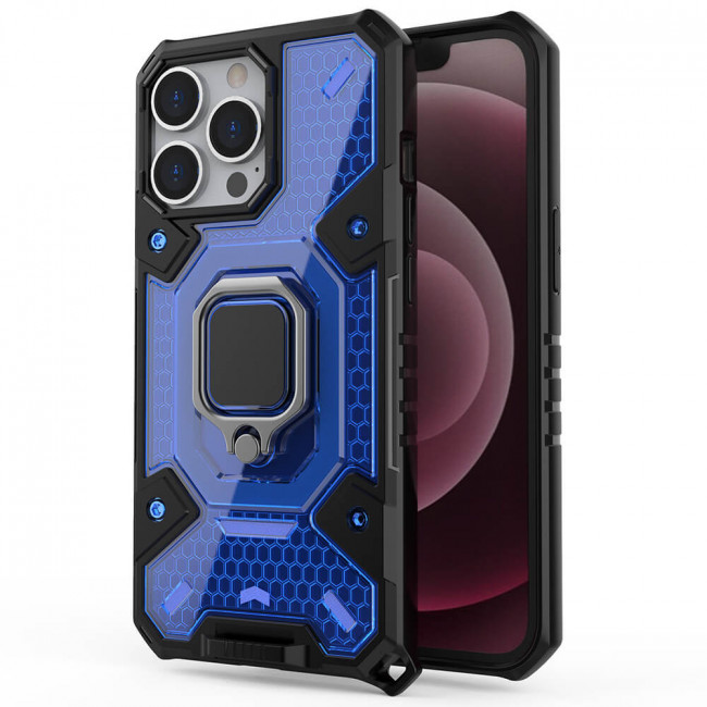 Techsuit iPhone 13 Pro Honeycomb Armor Σκληρή Θήκη με Πλαίσιο Σιλικόνης και Δαχτυλίδι Συγκράτησης - Blue