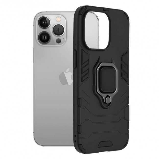 Techsuit iPhone 13 Pro Silicone Shield Σκληρή Θήκη με Δαχτυλίδι Συγκράτησης - Black