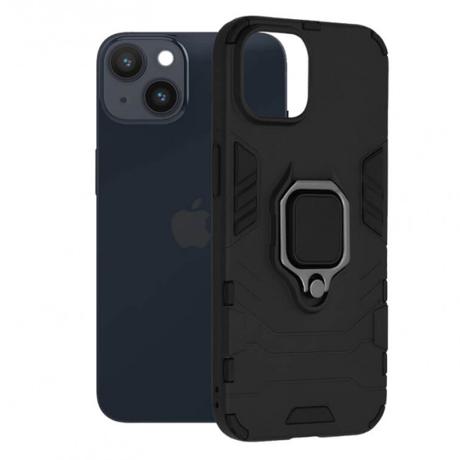 Techsuit iPhone 14 Silicone Shield Σκληρή Θήκη με Δαχτυλίδι Συγκράτησης - Black