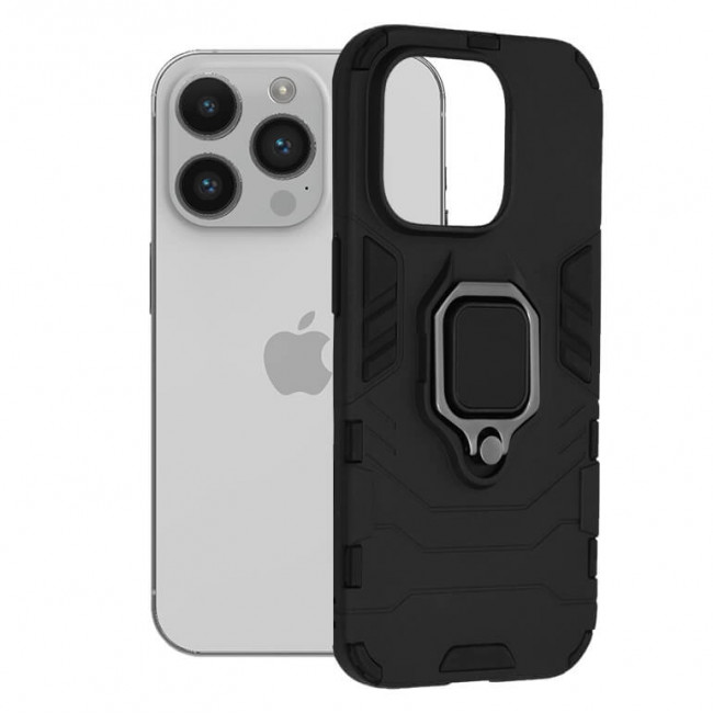 Techsuit iPhone 14 Pro Silicone Shield Σκληρή Θήκη με Δαχτυλίδι Συγκράτησης - Black