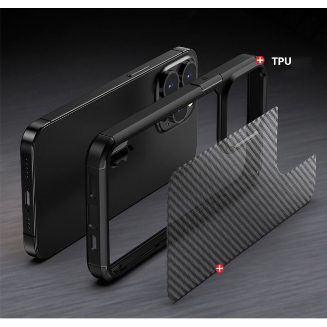 Techsuit iPhone 13 Pro Max Carbon Fuse Σκληρή Θήκη με Πλαίσιο Σιλικόνης - Black