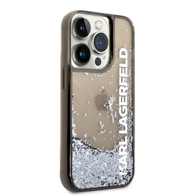 Karl Lagerfeld iPhone 14 Pro - Liquid Glitter Elong Σκληρή Θήκη με Πλαίσιο Σιλικόνης - Ημιδιάφανη / Black - KLHCP14LLCKVK