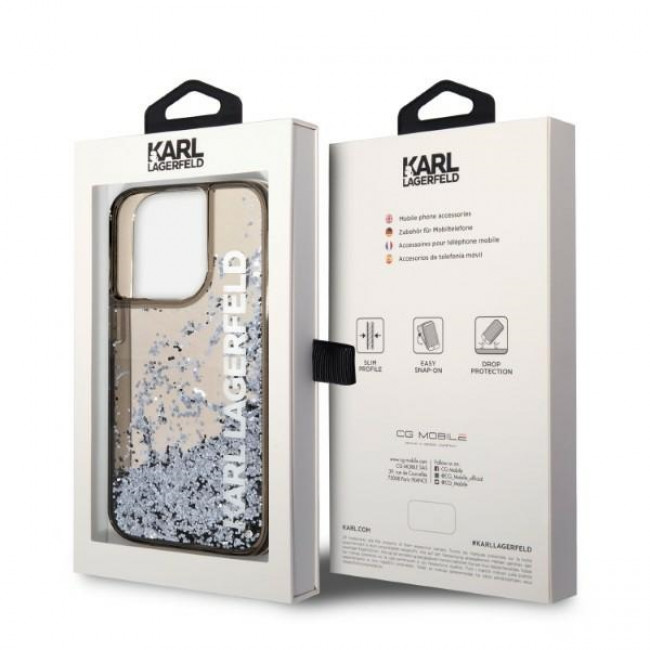 Karl Lagerfeld iPhone 14 Pro - Liquid Glitter Elong Σκληρή Θήκη με Πλαίσιο Σιλικόνης - Ημιδιάφανη / Black - KLHCP14LLCKVK