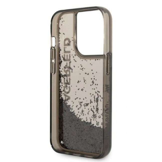 Karl Lagerfeld iPhone 14 Pro - Liquid Glitter Elong Σκληρή Θήκη με Πλαίσιο Σιλικόνης - Ημιδιάφανη / Black - KLHCP14LLCKVK