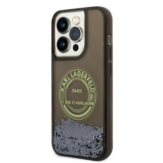 Karl Lagerfeld iPhone 14 Pro - Liquid Glitter RSG Σκληρή Θήκη με Πλαίσιο Σιλικόνης - Ημιδιάφανη / Black - KLHCP14LLCRSGRK