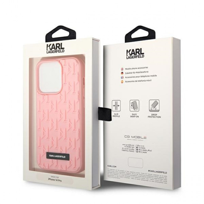 Karl Lagerfeld iPhone 14 Pro - 3D Monogram Σκληρή Θήκη με Πλαίσιο Σιλικόνης - Pink - KLHCP14LRUPKLPP