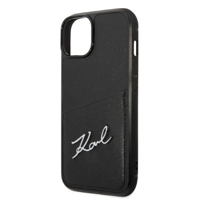 Karl Lagerfeld iPhone 14 Plus - Signature Logo Σκληρή Θήκη με Επένδυση Συνθετικού Δέρματος και Πλαίσιο Σιλικόνης - Black - KLHCP14MCSSK