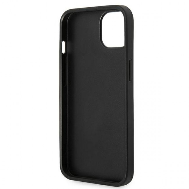 Karl Lagerfeld iPhone 14 Plus - Saffiano Karl's Head Patch Σκληρή Θήκη με Επένδυση Συνθετικού Δέρματος και Πλαίσιο Σιλικόνης - Silver - KLHCP14MSAPKHG