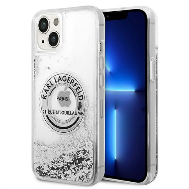 Karl Lagerfeld iPhone 14 - Liquid Glitter RSG Σκληρή Θήκη με Πλαίσιο Σιλικόνης - Διάφανη / Silver - KLHCP14SLCRSGRS