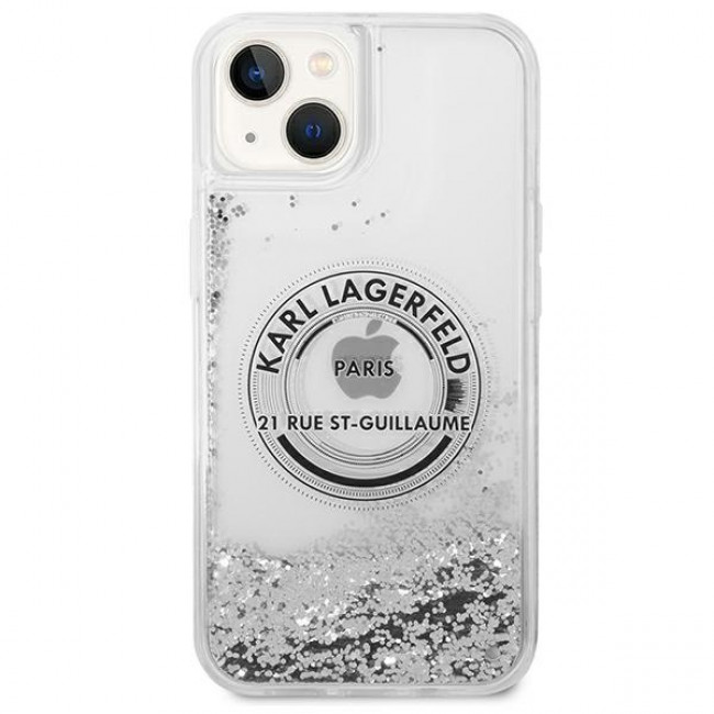 Karl Lagerfeld iPhone 14 - Liquid Glitter RSG Σκληρή Θήκη με Πλαίσιο Σιλικόνης - Διάφανη / Silver - KLHCP14SLCRSGRS