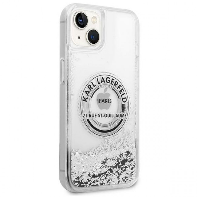 Karl Lagerfeld iPhone 14 - Liquid Glitter RSG Σκληρή Θήκη με Πλαίσιο Σιλικόνης - Διάφανη / Silver - KLHCP14SLCRSGRS