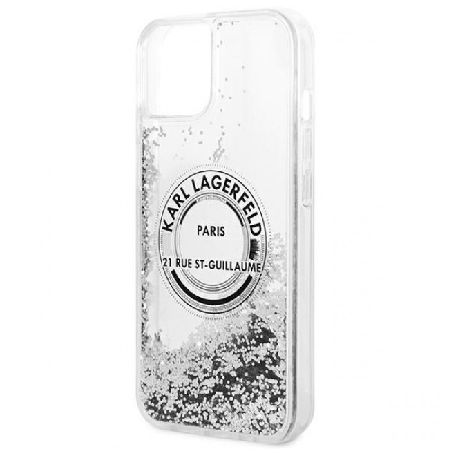 Karl Lagerfeld iPhone 14 - Liquid Glitter RSG Σκληρή Θήκη με Πλαίσιο Σιλικόνης - Διάφανη / Silver - KLHCP14SLCRSGRS