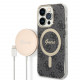 Guess iPhone 14 Pro - Bundle Pack MagSafe - Σετ Σκληρή Θήκη με Επένδυση Συνθετικού Δέρματος και Ασύρματος Φορτιστής MagSafe - Design 4G and Gold - Black - GUBPP14LH4EACSK