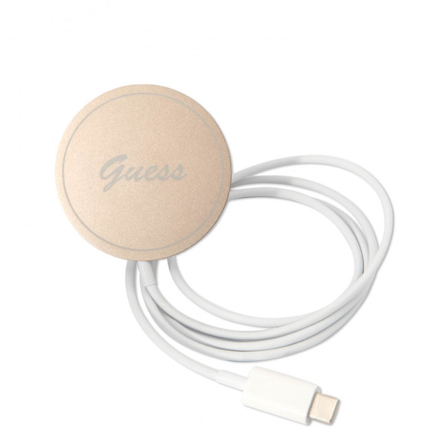 Guess iPhone 14 Pro - Bundle Pack MagSafe - Σετ Σκληρή Θήκη με Επένδυση Συνθετικού Δέρματος και Ασύρματος Φορτιστής MagSafe - Design 4G and Gold - Blue - GUBPP14LH4EACSB