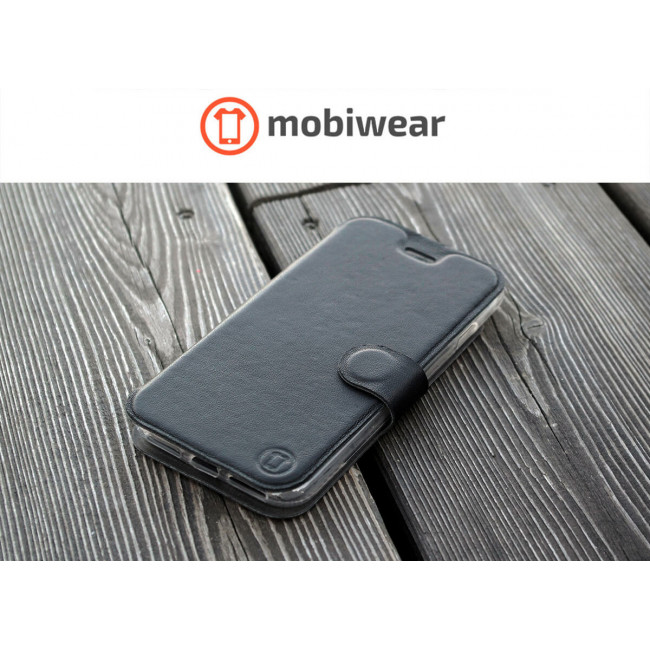 Mobiwear iPhone 12 Pro Θήκη Βιβλίο Slim Flip από Γνήσιο Δέρμα - Μαύρη - L_BLS