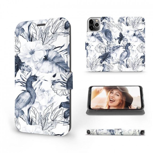 Mobiwear iPhone 12 Pro Θήκη Βιβλίο Slim Flip - Design Exotic Bird Crane and Flowers - MX09S