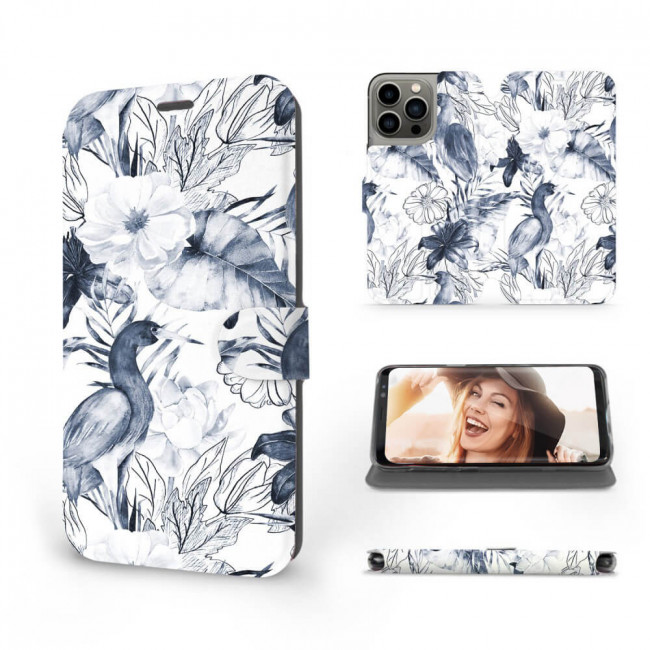 Mobiwear iPhone 13 Pro Θήκη Βιβλίο Slim Flip - Design Exotic Bird Crane and Flowers - MX09S