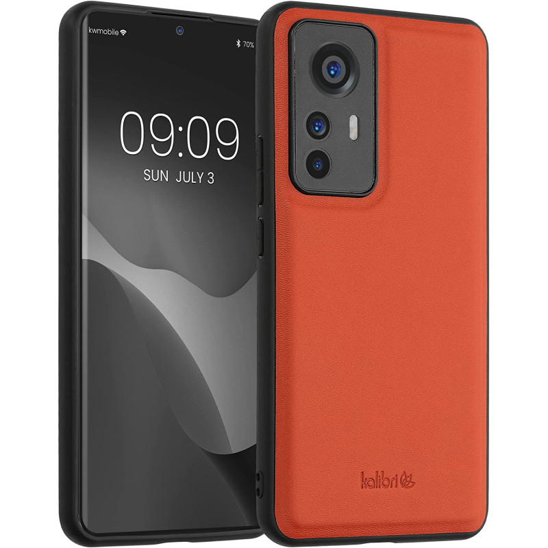 Kalibri Xiaomi 12T / 12T Pro Σκληρή Θήκη με Επένδυση Γνήσιου Δέρματος και Πλαίσιο Σιλικόνης - Orange - 60259.29