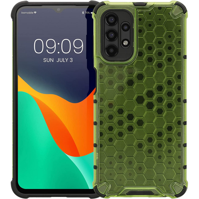 KW Samsung Galaxy A13 4G Hybrid Σκληρή Θήκη με Πλαίσιο Σιλικόνης TPU - Design Honeycomb - Neon Yellow / Ματ Ημιδιάφανη - 59972.75