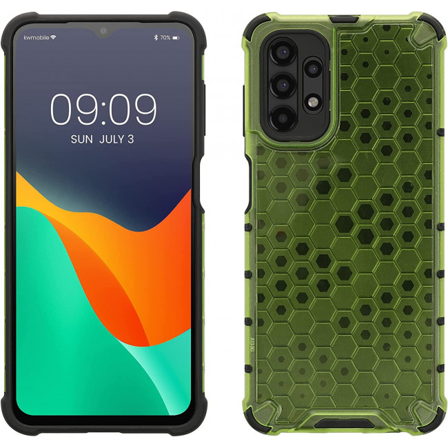 KW Samsung Galaxy A13 4G Hybrid Σκληρή Θήκη με Πλαίσιο Σιλικόνης TPU - Design Honeycomb - Neon Yellow / Ματ Ημιδιάφανη - 59972.75