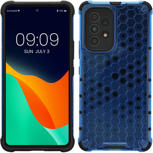 KW Samsung Galaxy A53 5G Hybrid Σκληρή Θήκη με Πλαίσιο Σιλικόνης TPU - Design Honeycomb - Blue / Ματ Ημιδιάφανη - 59969.04