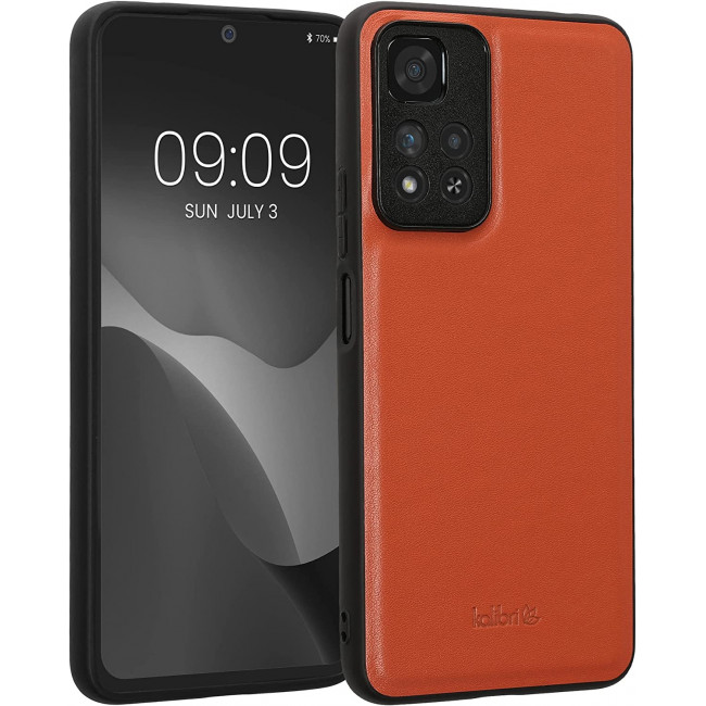 Kalibri Xiaomi Redmi Note 11 Pro+ 5G Σκληρή Θήκη με Επένδυση Γνήσιου Δέρματος - Orange - 59939.29