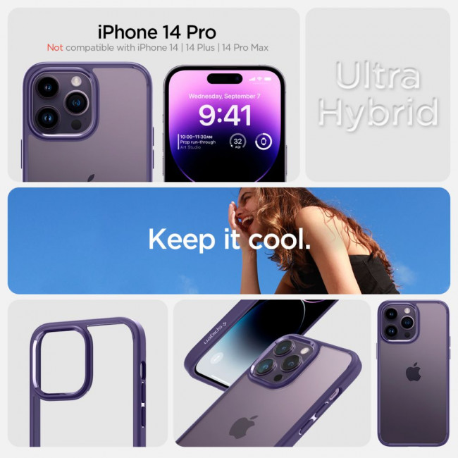 Spigen iPhone 14 Pro Ultra Hybrid Σκληρή Θήκη με Πλαίσιο Σιλικόνης - Deep Purple