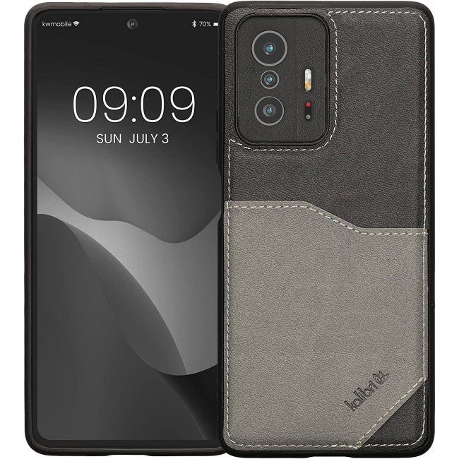 Kalibri Xiaomi 11T / 11T Pro Σκληρή Θήκη με Επένδυση Συνθετικού Δέρματος και Υποδοχή για Κάρτα - Grey / Light Grey - 59150.22