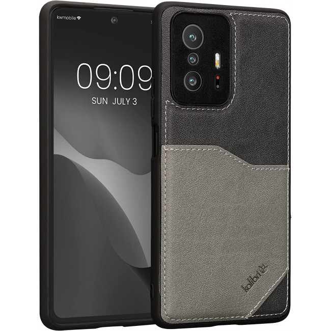 Kalibri Xiaomi 11T / 11T Pro Σκληρή Θήκη με Επένδυση Συνθετικού Δέρματος και Υποδοχή για Κάρτα - Grey / Light Grey - 59150.22