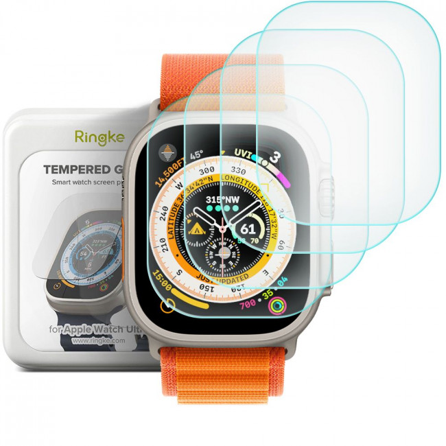 Ringke Προστασία Οθόνης Apple Watch Ultra / Ultra 2 - 49mm - ID FC 0.3mm - 2.5D 9H Screen Αντιχαρακτικό Γυαλί Οθόνης - 4 Τεμάχια - Διάφανο