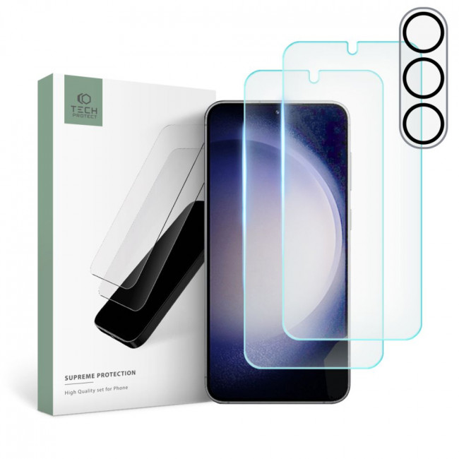 Tech-Protect Samsung Galaxy S23+ Supreme Set - Σετ με 2 Tempered Glass Αντιχαρακτικά Γυαλιά Οθόνης και 1 Αντιχαρακτικό Γυαλί για την Κάμερα - Διάφανα