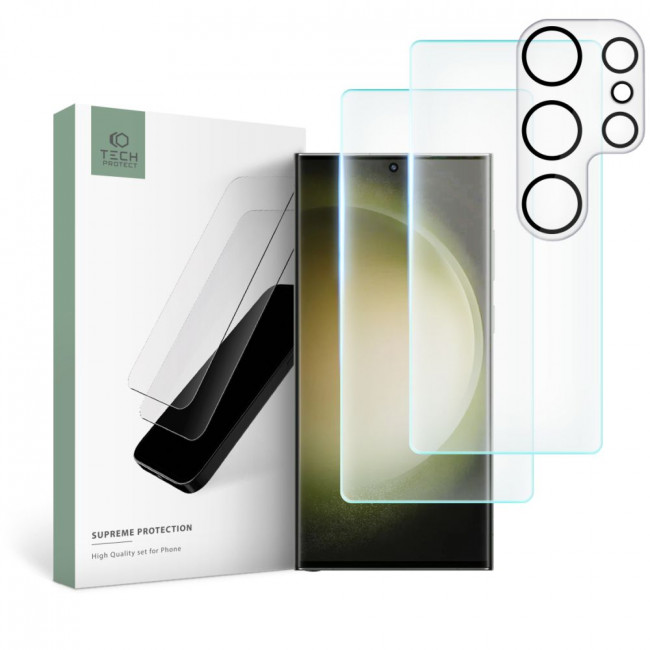 Tech-Protect Samsung Galaxy S23 Ultra Supreme Set - Σετ με 2 Tempered Glass Αντιχαρακτικά Γυαλιά Οθόνης και 1 Αντιχαρακτικό Γυαλί για την Κάμερα - Διάφανα