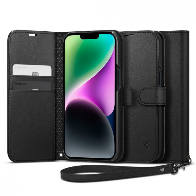 Spigen iPhone 14 Wallet S Θήκη Πορτοφόλι Stand από Δερματίνη - Black