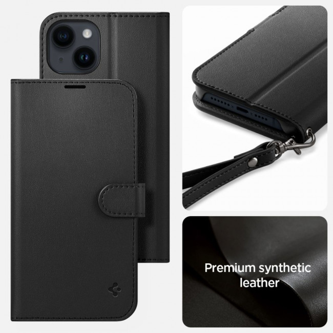 Spigen iPhone 14 Wallet S Θήκη Πορτοφόλι Stand από Δερματίνη - Black