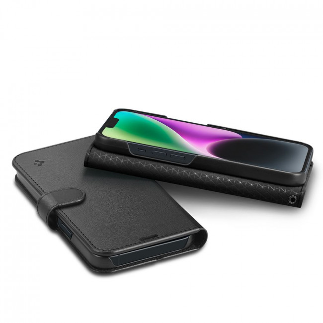 Spigen iPhone 14 Wallet S Θήκη Πορτοφόλι Stand από Δερματίνη - Black