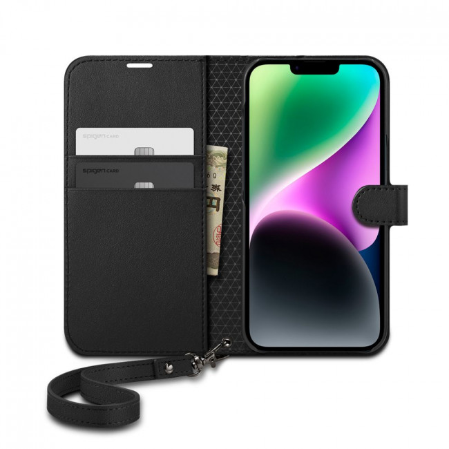 Spigen iPhone 14 Wallet S Θήκη Πορτοφόλι Stand από Δερματίνη - Black