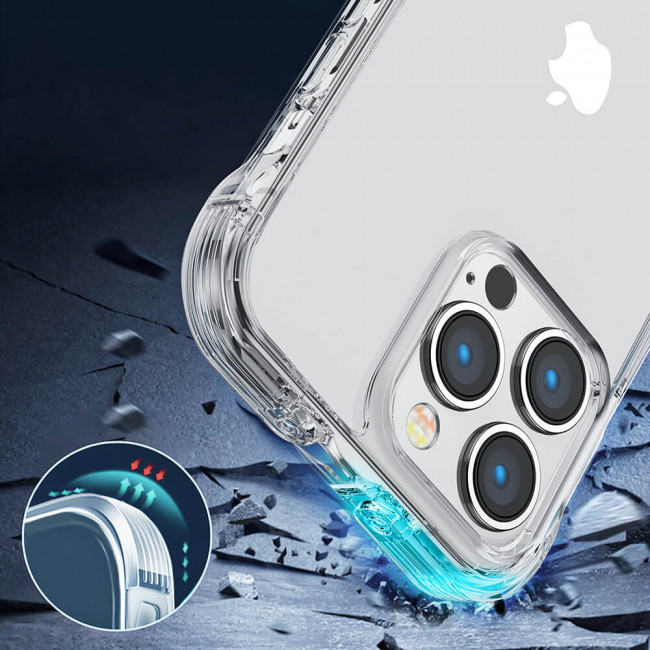 Joyroom iPhone 14 Pro Defender Series Σκληρή Θήκη με Πλαίσιο Σιλικόνης και Ενσωματωμένα Άγκιστρα Στήριξης - Διάφανη