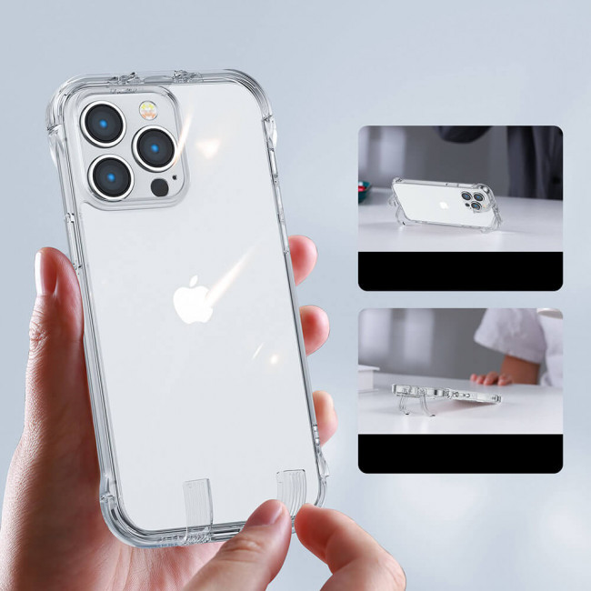 Joyroom iPhone 14 Pro Defender Series Σκληρή Θήκη με Πλαίσιο Σιλικόνης και Ενσωματωμένα Άγκιστρα Στήριξης - Διάφανη