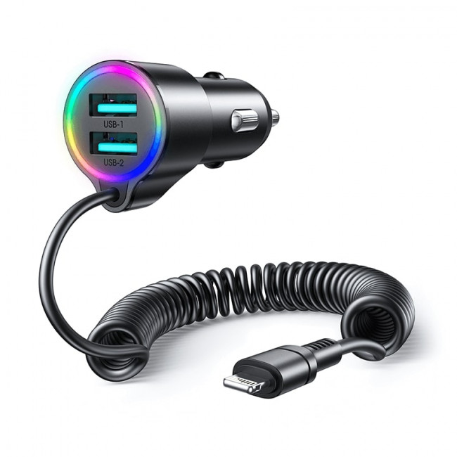 Joyroom JR-CL25 3in1 Fast Car Charger 17W Φορτιστής Αυτοκινήτου με 2 Θύρες USB και Καλώδιο Lightning 1.5m - Black