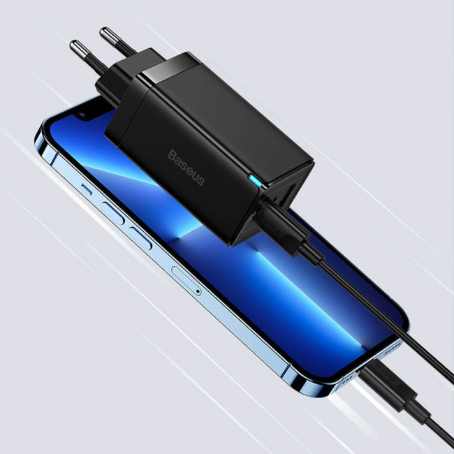 Baseus GaN3 Pro Fast Charger 65W Οικιακός Φορτιστής Γρήγορης Φόρτισης με 2 Θύρες Type-C και 1 Θύρα USB με Καλώδιο Type-C to Type-C - Black - CCGP050101